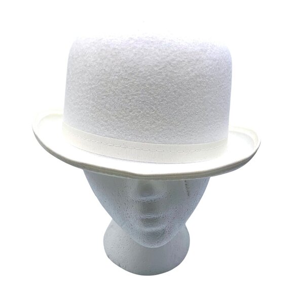 Lot 10 Bowler Top Hat Adult L White Felt Ribbon Stage Costume Cosplay Recital - Picture 1 of 7